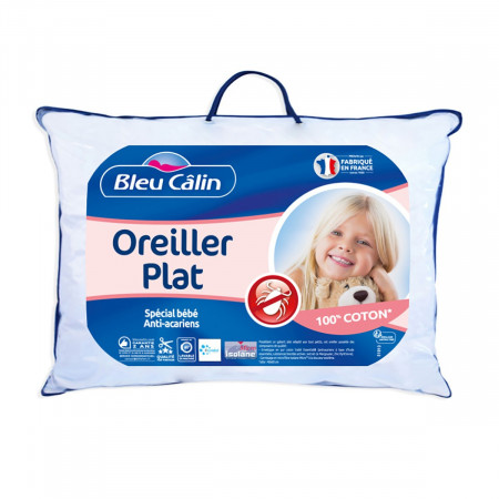 Oreiller Bébé BLEU CÂLIN 40x60cm - Lavable à 95°C, Garnissage Moelleux, Enveloppe Douce - Fabriqué En France, Pour Enfants à Partir De 18 Mois