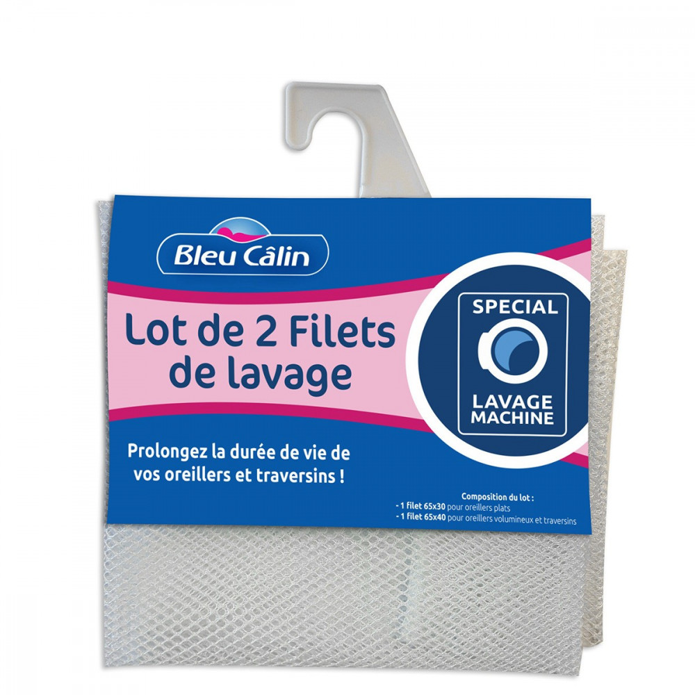 Lot de 2 filets de lavage pour oreiller et traversin - Bleu Câlin