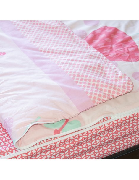 Housse de couette avec zip 90x190cm Caradou en coton, motif rose fille